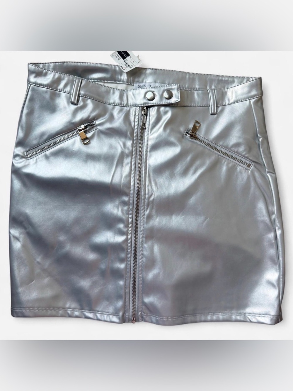 HYFVE Metallic Silver Faux Leather Mini Skirt